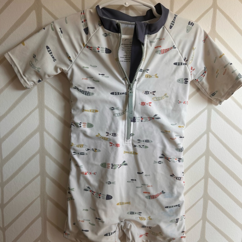 *Pehr* Fish Print Short Sleeve Rash Guard Romper